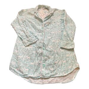Portuguese Flannel Van Winkle & Co Womens Pajama Top XS Blue Reindeer Nightgown